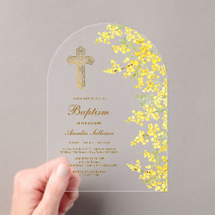 Invitations En Acrylique Aquarelle Mimosa Arch Baptême