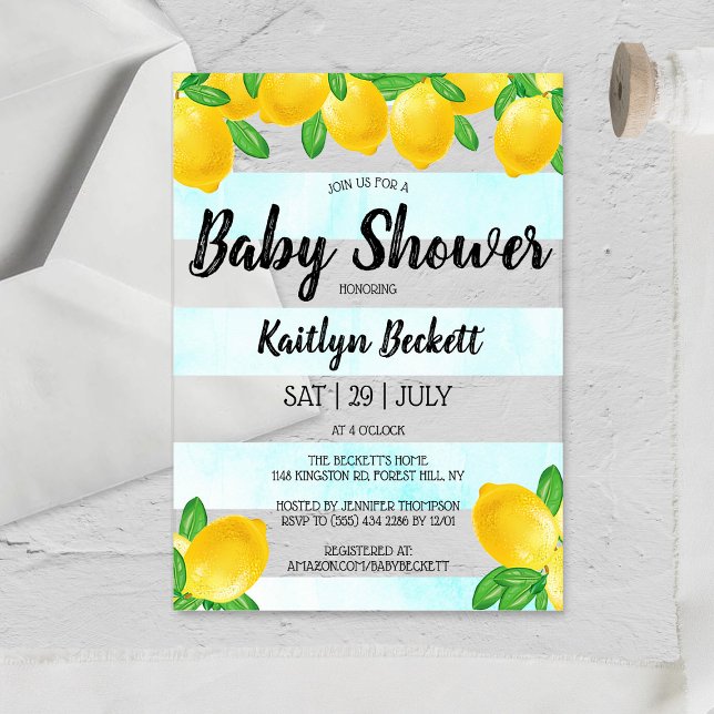 Invitations En Acrylique Aquarelle moderne Baby shower citronnier (Créateur téléchargé)