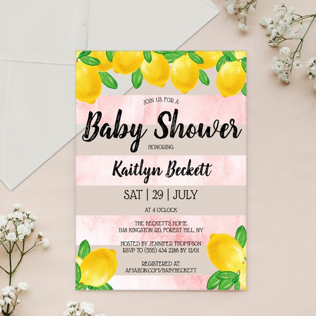 Invitations En Acrylique Aquarelle moderne Baby shower citronnier (Créateur téléchargé)