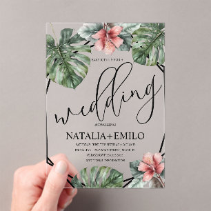 Invitations En Acrylique Aquarelle Monstera Branche Mariage de verdure