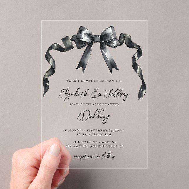 Invitations En Acrylique Aquarelle Noir Bow Coquette Moderne Chic Mariage (In situ (ordinateur de poche))