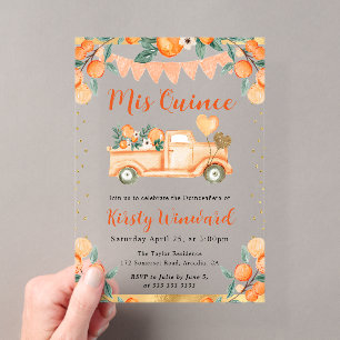Invitations En Acrylique Aquarelle Orange Camion et Fleurs Quinceanera