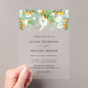Invitations En Acrylique Aquarelle Orchidées blanches et kumquats Mariage
