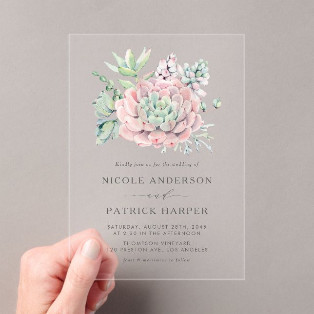 Invitations En Acrylique Aquarelle Pastel Succulents Bouquet Mariage (In situ (ordinateur de poche))