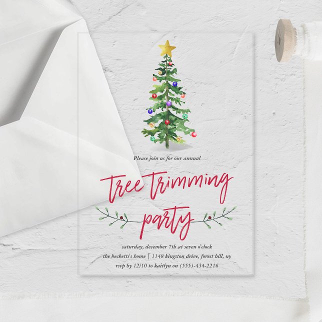 Invitations En Acrylique Aquarelle Pine Arbre Trimming Fête (Créateur téléchargé)