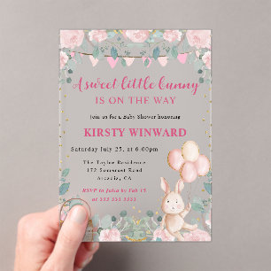 Invitations En Acrylique Aquarelle Rabbit et Baby shower de fleurs roses