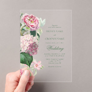 Invitations En Acrylique Aquarelle romantique Fleurs roses Mariage de jardi