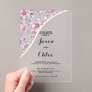 Invitations En Acrylique Aquarelle rose gris Mariage botanique