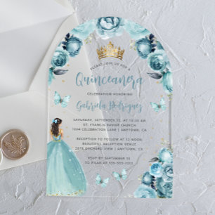 Invitations En Acrylique Aquarelle Rose turquoise Quinceañera
