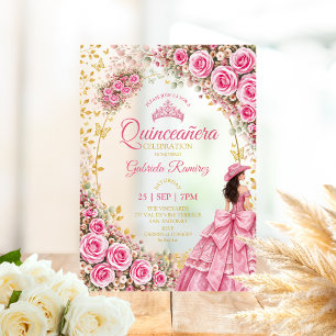 Invitations En Acrylique Aquarelle Roses roses brillantes roses dorées Quin