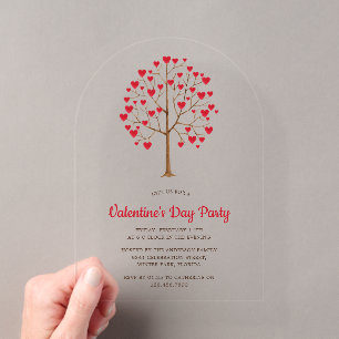 Invitations En Acrylique Aquarelle Rouge Coeur Arbre Saint Valentin