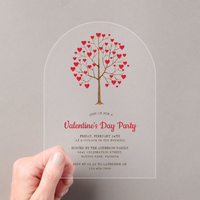 Invitations En Acrylique Aquarelle Rouge Coeur Arbre Saint Valentin (In situ (ordinateur de poche))