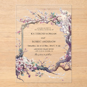 Invitations En Acrylique Aquarelle Sakura Cherry Flower Mariage