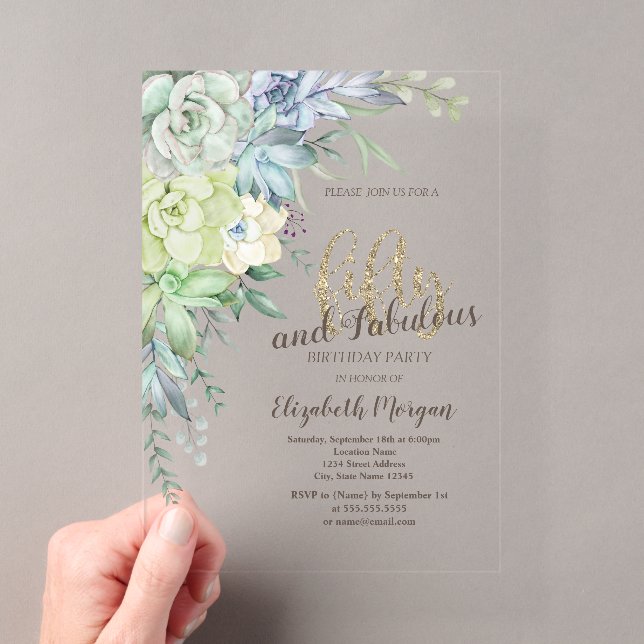 Invitations En Acrylique Aquarelle Succulents Désert 50e anniversaire (In situ (ordinateur de poche))