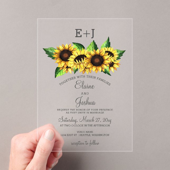 Invitations En Acrylique Aquarelle Tournesols Pays Mariage rustique (In situ (ordinateur de poche))