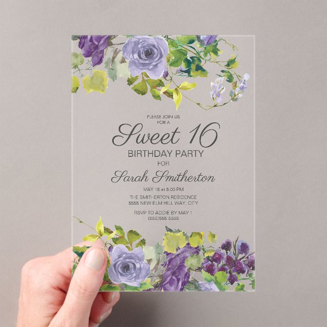 Invitations En Acrylique Aquarelle violette Vins floraux doux 16 (In situ (ordinateur de poche))