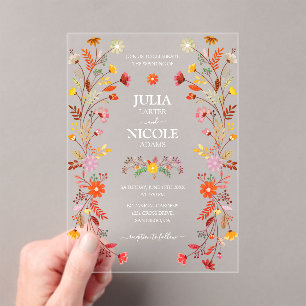 Invitations En Acrylique Aquarelles vives Fleurs de tulipe d'été Mariage