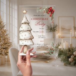 Invitations En Acrylique Arbre à noeud rouge clair luxe Party de Noël