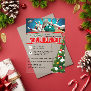 Invitations En Acrylique Arbre de fête de Bowling de Noël décoré