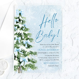 Invitations En Acrylique Arbre de Noël aux rubans bleus Baby Shower Hello B