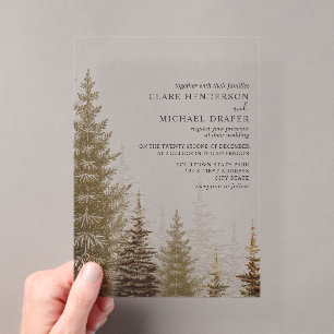 Invitations En Acrylique Arbres à feuillage persistant Mariage de bois rust