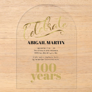 Invitations En Acrylique Arc acrylique transparent Black Gold 100e annivers