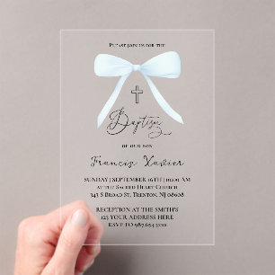 Invitations En Acrylique arc bleu pastel   Baptême