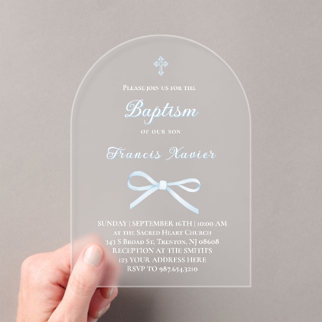 Invitations En Acrylique arc bleu pastel Baptême (In situ (ordinateur de poche))