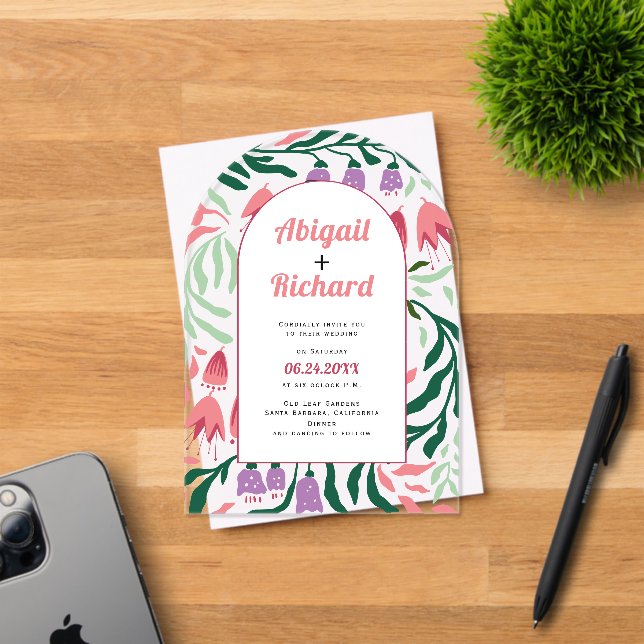 Invitations En Acrylique Arc Boho avec branches rétro et fleurs mariage (Insitu (Carte d'invitation))