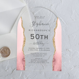 Invitations En Acrylique Arc de 50e anniversaire en agate rose doré