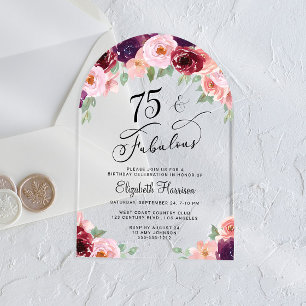 Invitations En Acrylique Arc de fête d'anniversaire 75 ans à l'aquarelle fl
