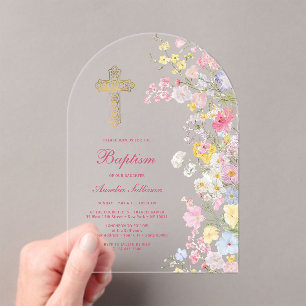 Invitations En Acrylique Arc de fleurs de prairie Baptême