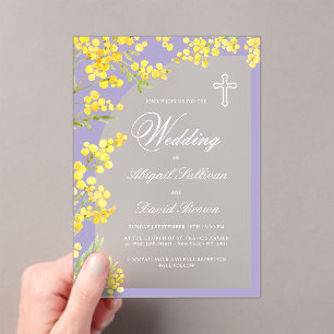 Invitations En Acrylique Arc de fleurs jaunes sur Lavender Mariage religieu