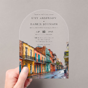 Invitations En Acrylique Arc de mariage à l'aquarelle de La Nouvelle-Orléan