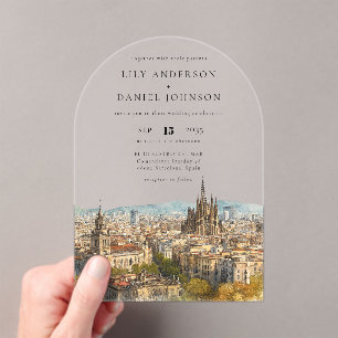 Invitations En Acrylique Arc de mariage à l'aquarelle élégant de Barcelone