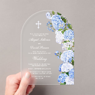 Invitations En Acrylique Arc de mariage aux hortensias bleus