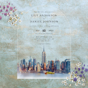 Invitations En Acrylique Arc de mariage élégant à l'aquarelle de la skyline