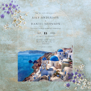 Invitations En Acrylique Arc de mariage élégant aquarelle Santorin Grèce