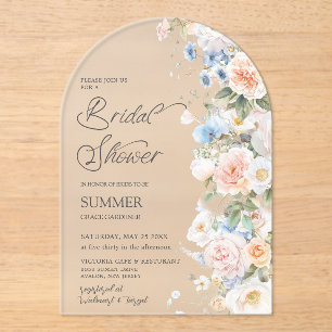 Invitations En Acrylique Arc de mariage floral pastel rose blanc bleu