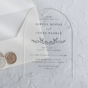 Invitations En Acrylique Arc de mariage minimaliste en ligne noire
