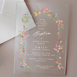 Invitations En Acrylique arc élégant délicat floral baptême d'été