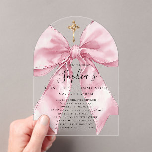 Invitations En Acrylique Arc en Acrylique Clair avec Ruban Rose pour la Pre