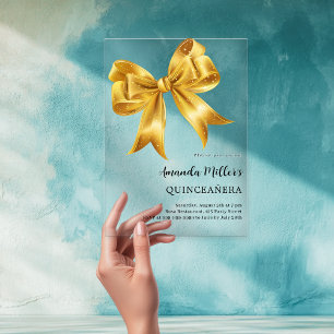 Invitations En Acrylique Arc en or luxueux Quinceanera clair
