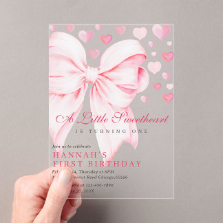 Invitations En Acrylique Arc en Rose Un Petit Cœur Premier Anniversaire