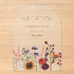Invitations En Acrylique Arc floral Fleur sauvage et tournesol