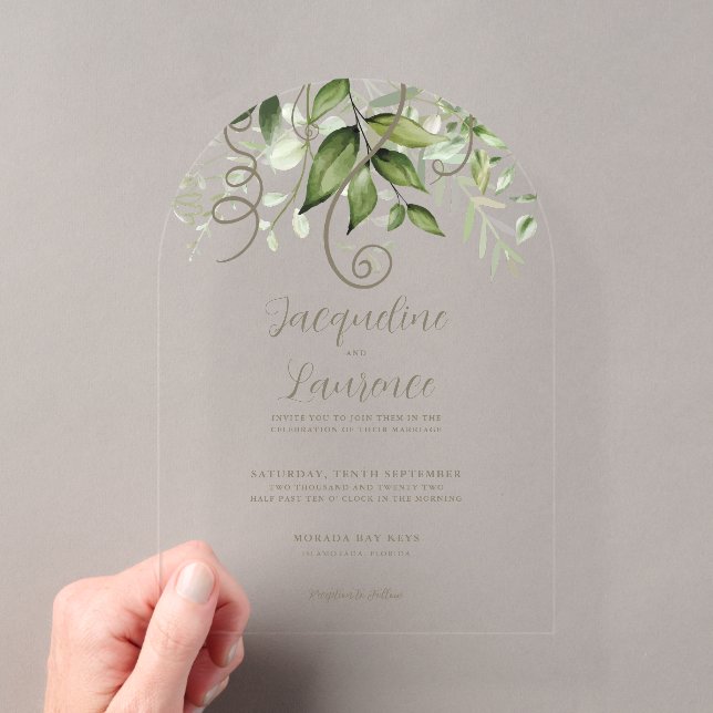 Invitations En Acrylique Arc Mariage de verdure tropicale luxuriante (In situ (ordinateur de poche))