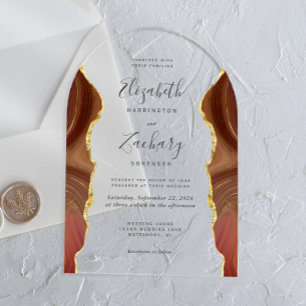 Invitations En Acrylique Arc Mariage moderne Burange Orange Or Agate