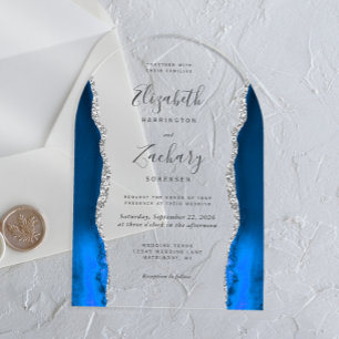 Invitations En Acrylique Arc Mariage moderne Royal Blue Silver Agate