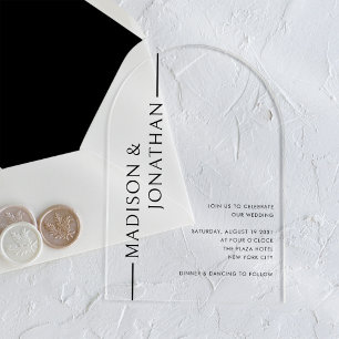 Invitations En Acrylique Arc Noms empilés Moderne Élégant Clair Mariage
