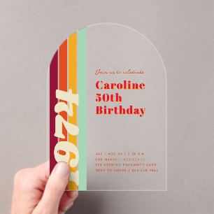 Invitations En Acrylique Arc pour fête d'anniversaire rétro 50 ans